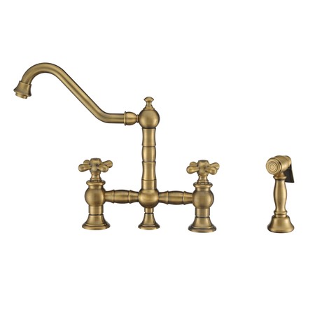 WHITEHAUS Bridge Faucet W/ Long Traditional Swivel Spout, Cross Handles And Brass WHKBTCR3-9201-NT-AB